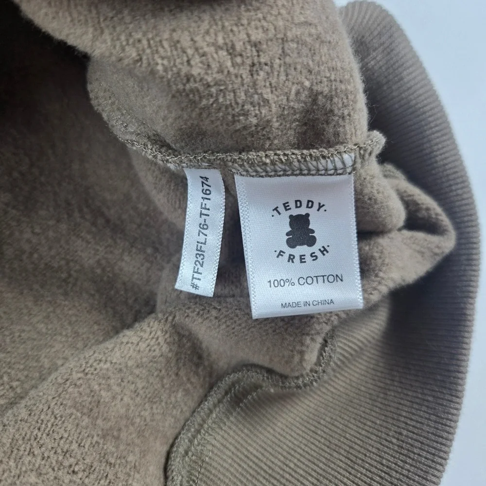 Teddy Fresh Sweatshirt Mens XL Brown Bear Patch Crewneck Pullover Sweater